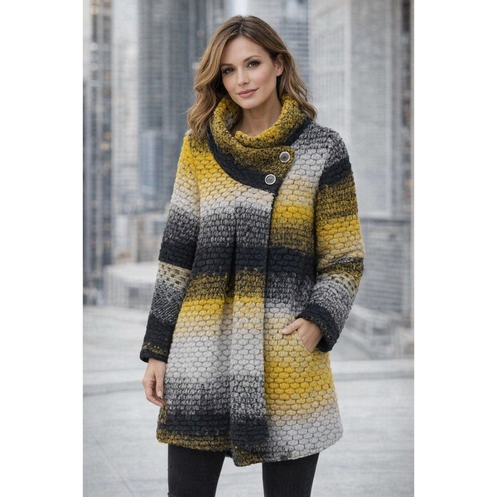 Italian Made Chunky Knit Wool Cardigan Sweater Coat